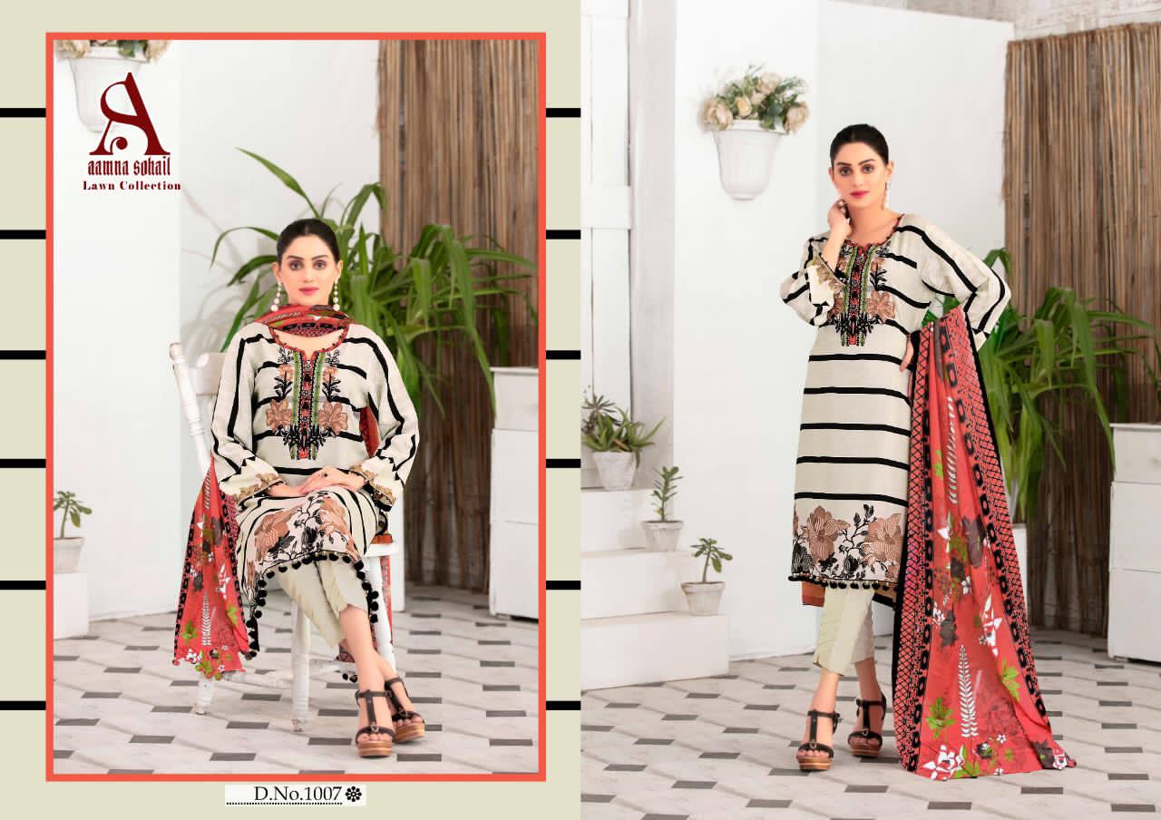 Aamna Sohail Latest Fancy Designer Casual Regular Wear Lawn Collection Printed Karachi Dress Materials Collection
