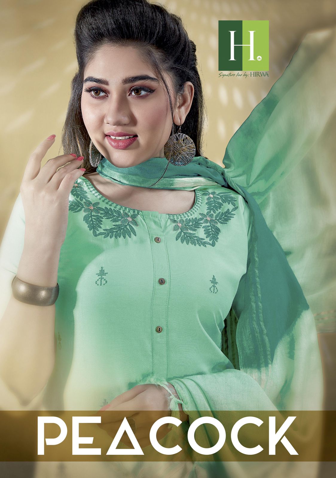 Hirwa Peacock Designer Ethnic Wear Fancy Embroidery Work Kurti With Dupatta Collection
