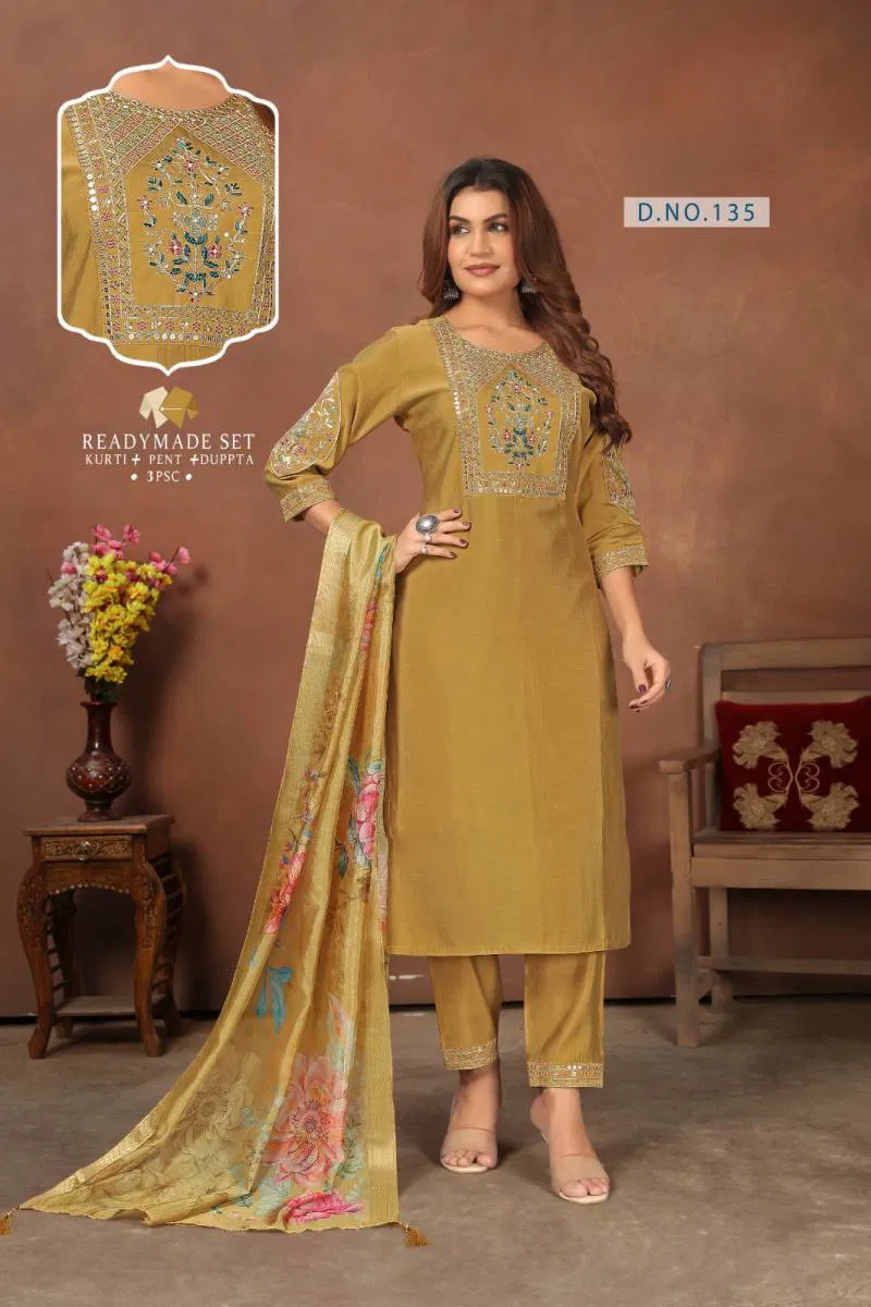 Alinee 134 To 136 Roman Silk Kurti Bottom With Dupatta Wholesalers In Delhi