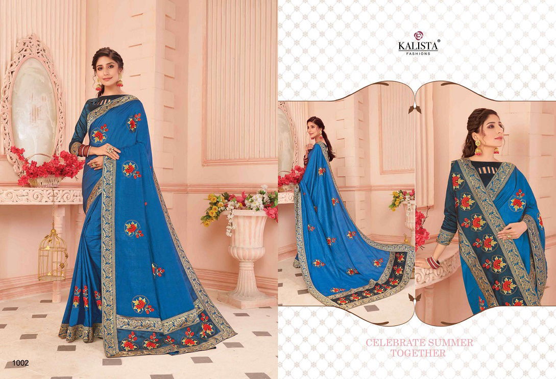 Kalista Tamanna Latest Designer wedding Wear Embroidery Worked vichitra Silk Sarees Collection