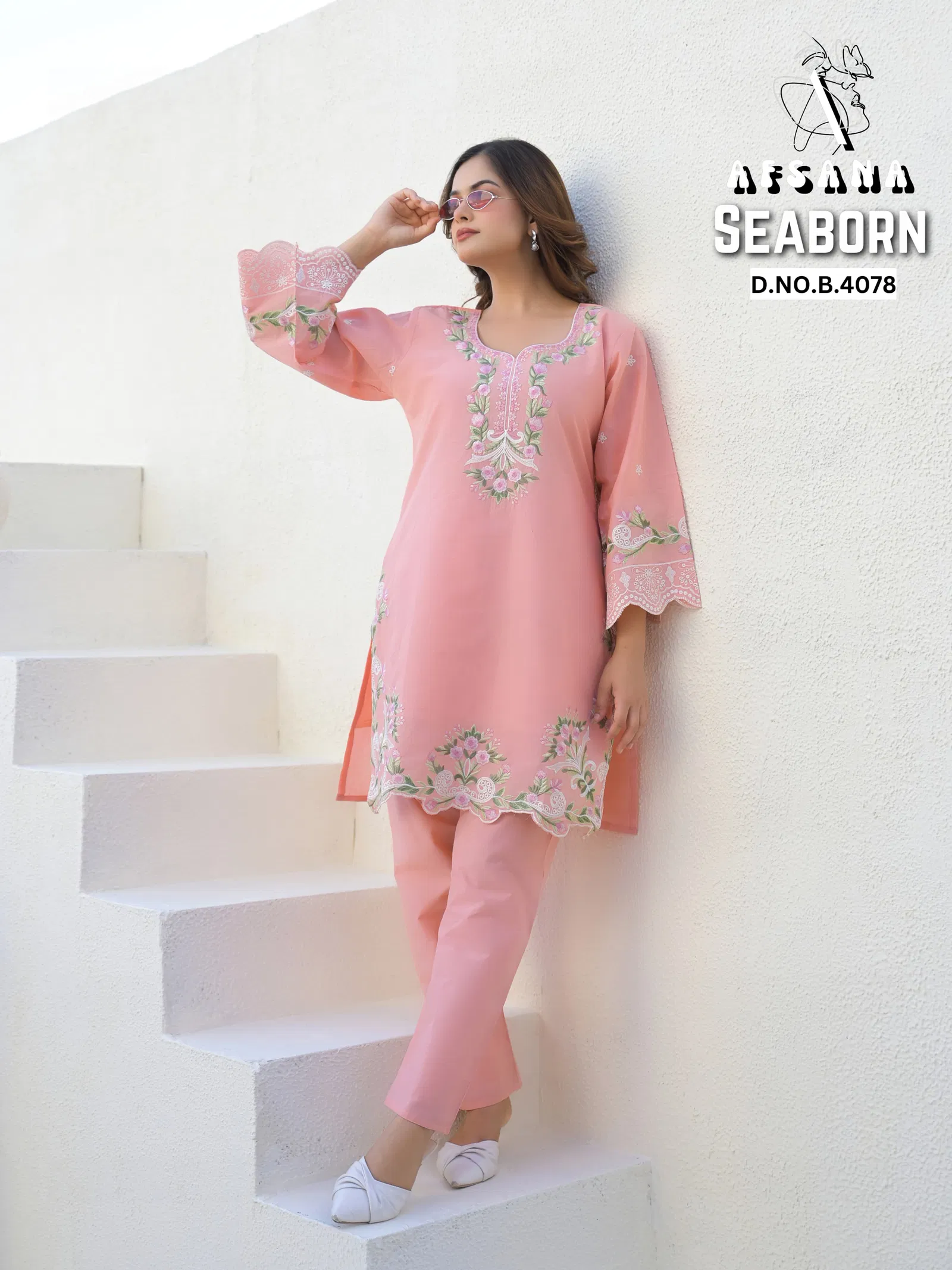 Seaborn By Afsana Cotton Embroidery Kurti With Bottom Exporters In India