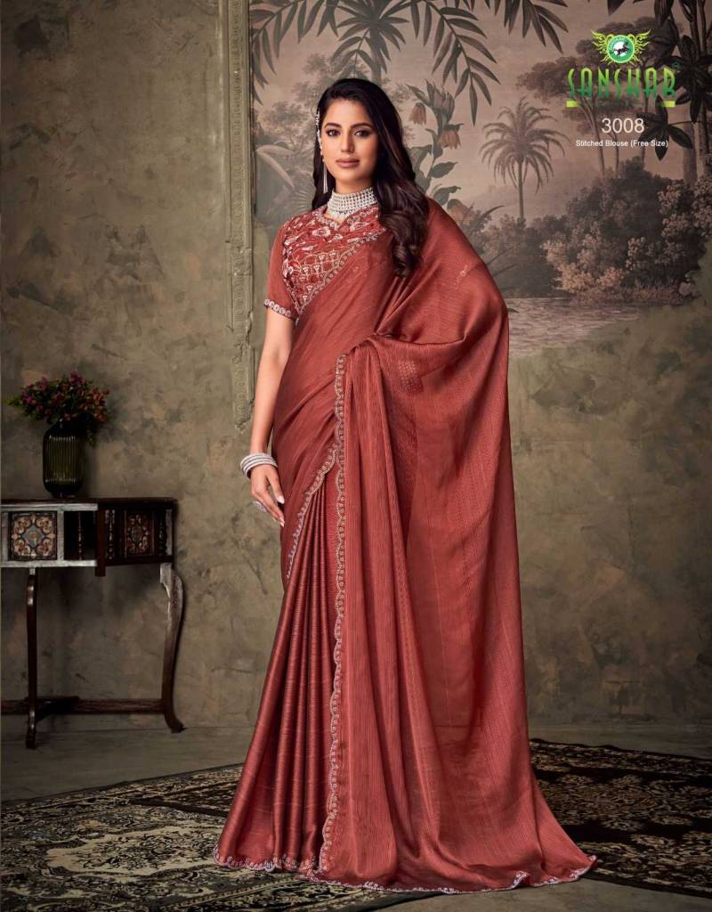 Sanskar Gucci Chiffon With Khatli Sequence Embroidery Saree Wholesale Market In Surat