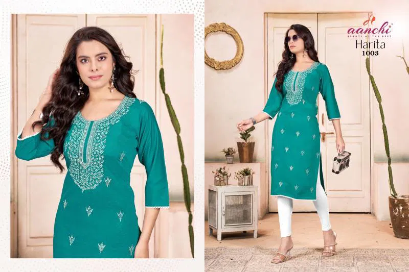 Harita By Aanchi Vatican Straight Embroidered Kurti Wholesale Online