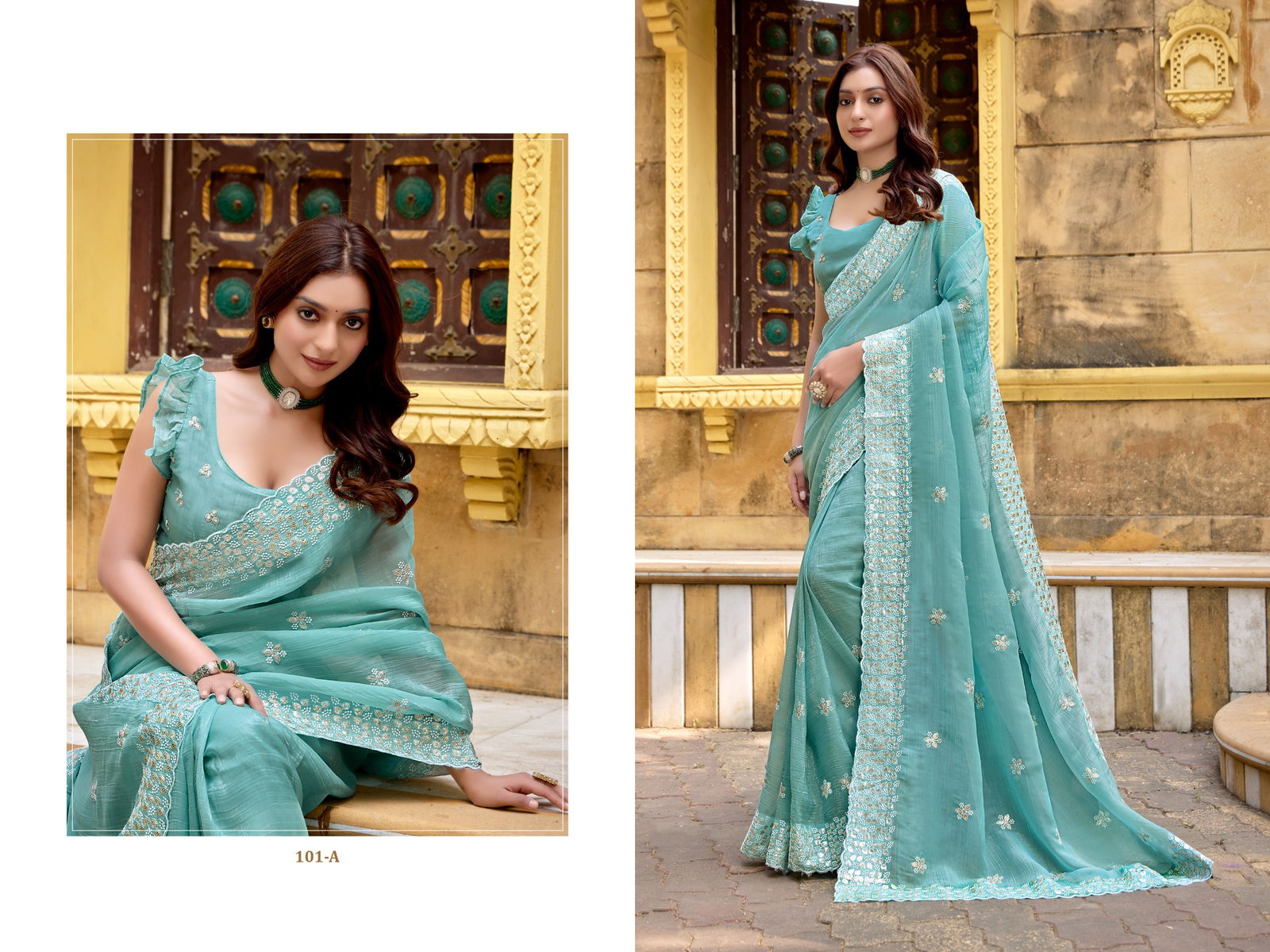 Df 101 A To 101 D Crunchy Chiffon Designer Party Wear Saree Suppliers In India