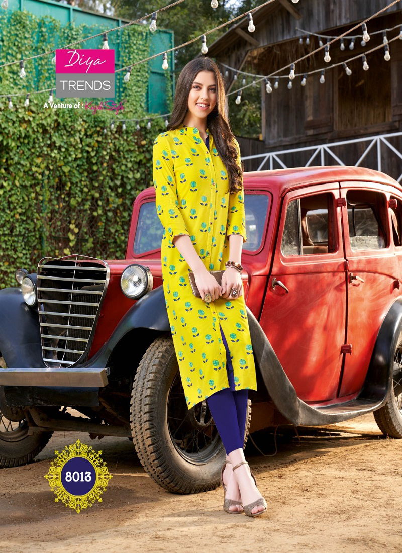 DIYA TRENDS GARDENCITY Vol-8 HEAVY REYON PRINTED EMBROIDERY WORK STRAIGHT KURTI COLLECTION
