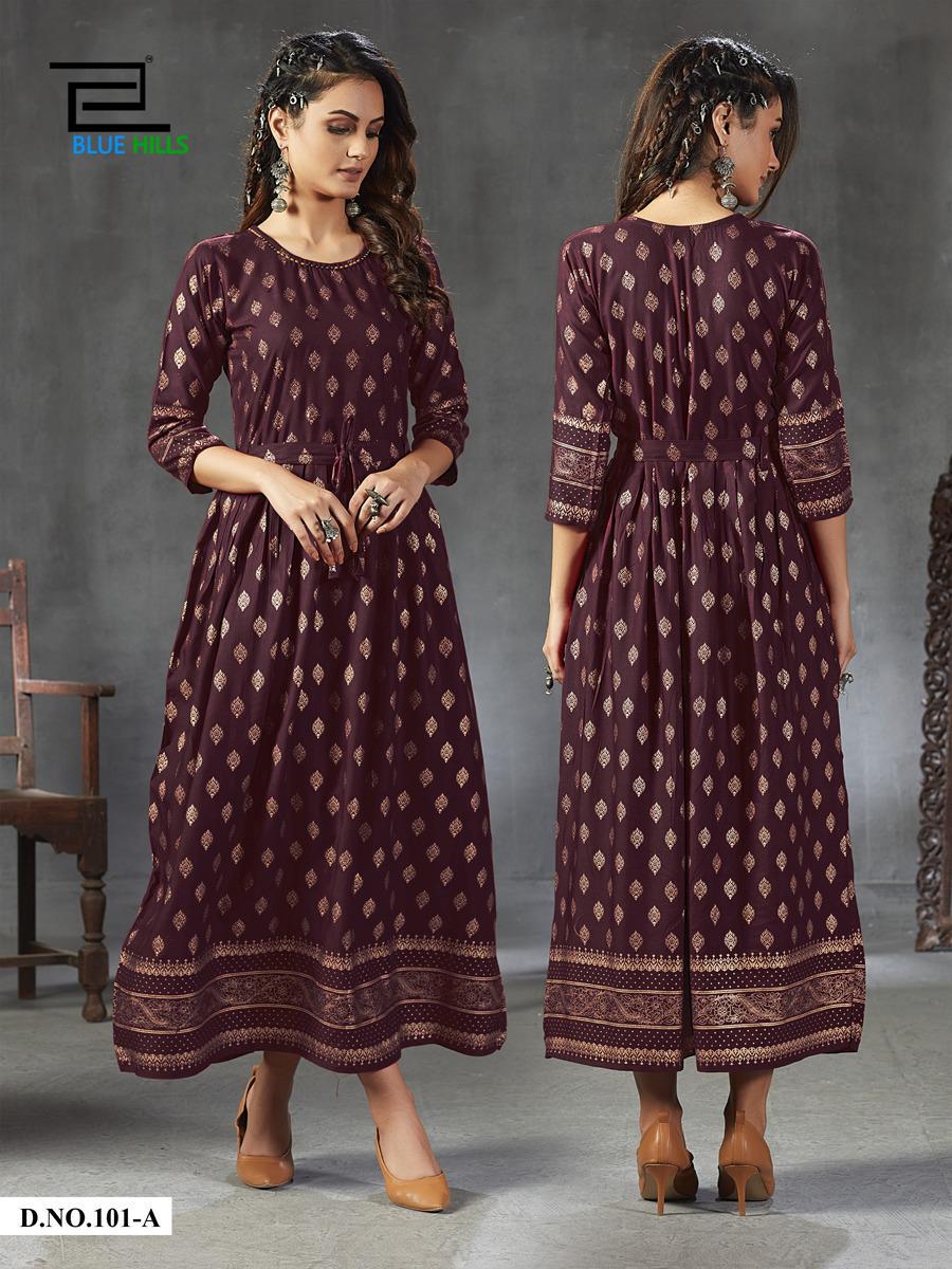 Blue Hills Gold Fever Ethnic Wear Printed Designer Long Kurtis Collection