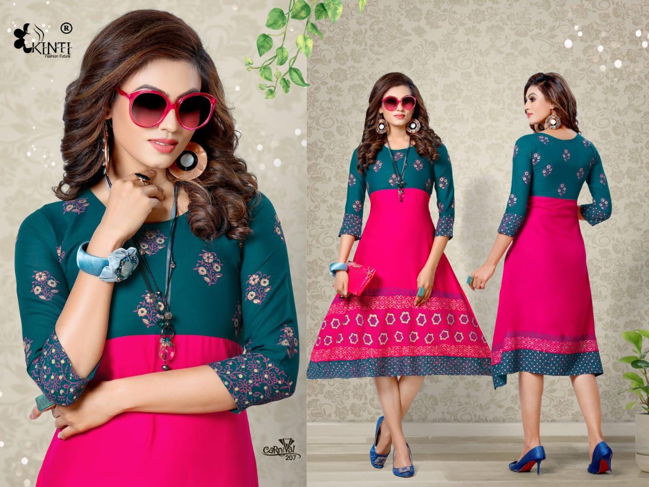 Kinti Carnival 2 Fancy Flair Block Regular Wear Anarkali Printed Kurtis Collection