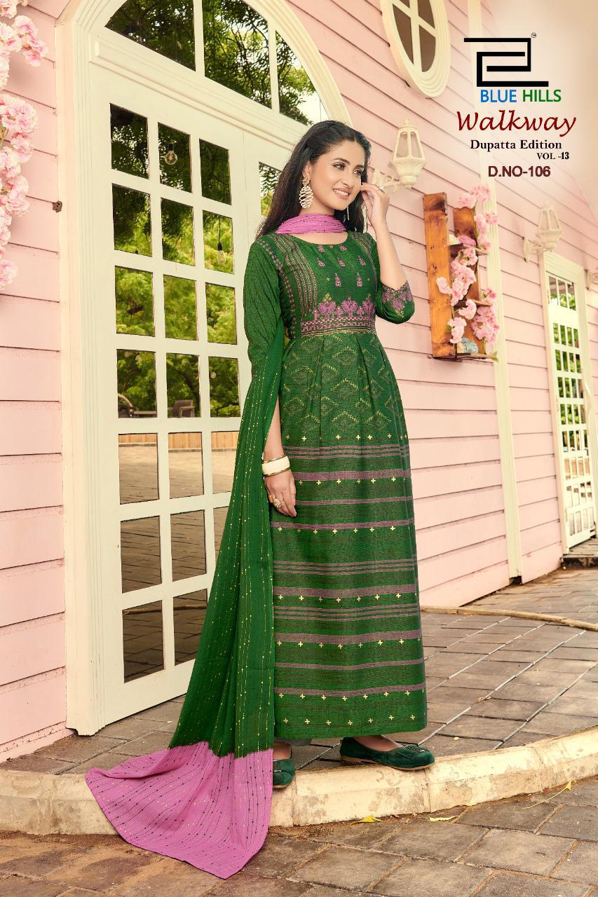 Blue Hills Walkway 13 Anarkali Long Printed Party Wear Kurtis With Dupatta Latest Collection
