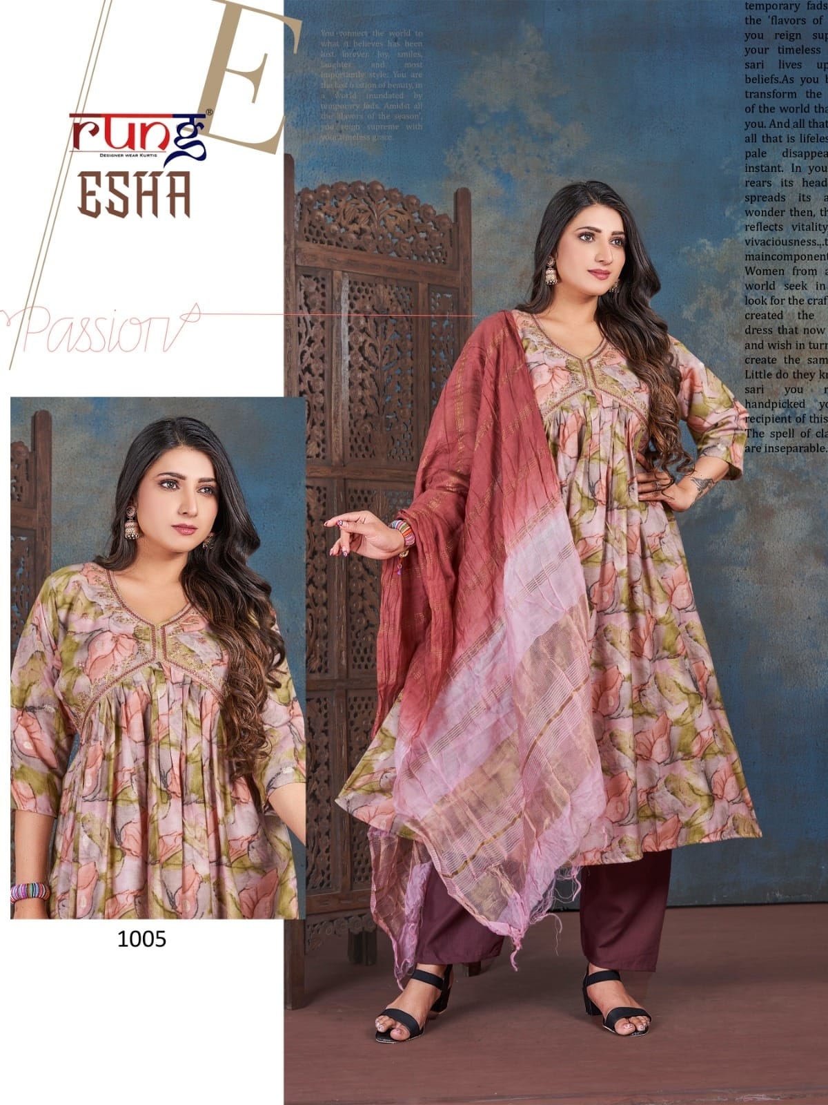 Esha By Rung Alia Cut Kurti With Bottom Dupatta Wholesale Shop In Surat