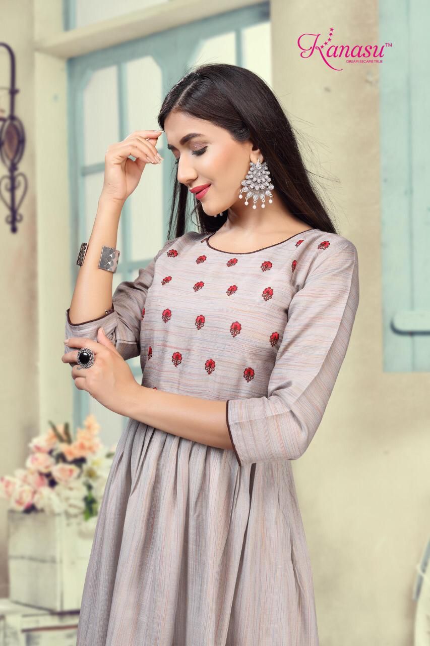 Kanasu Lemon Heavy Rayon Ethnic Wear Anarkali Long Designer Kurtis Collection
