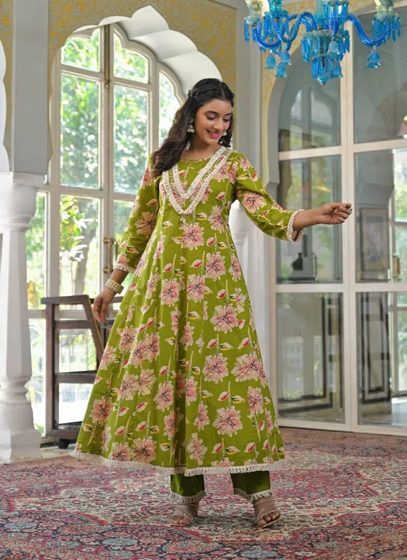 Tanyaa P 299 Mul Cotton Handwork Touchup Anarkali Kurti With Bottom Dupatta