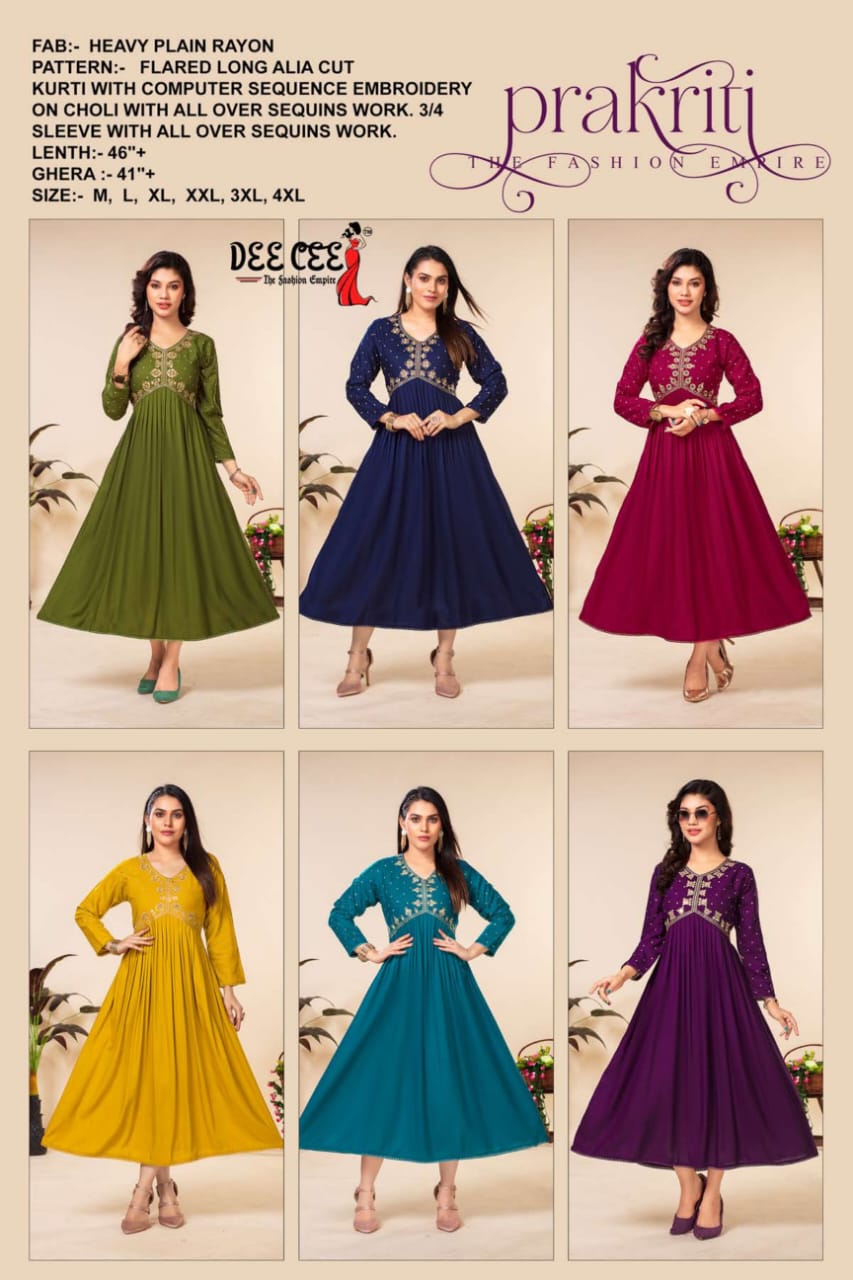Prakriti By Deecee Rayon Alia Cut Kurtis Catalog