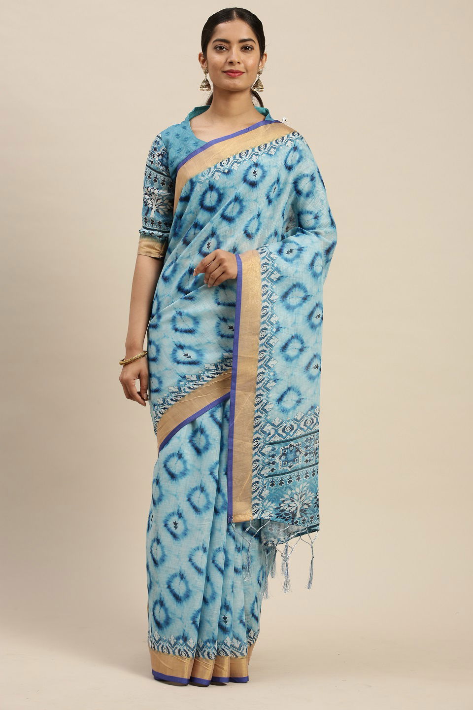 Indigo 1.1 Latest Fancy Designer Regular Casual Wear Linen Cotton Printed Saree Collection
