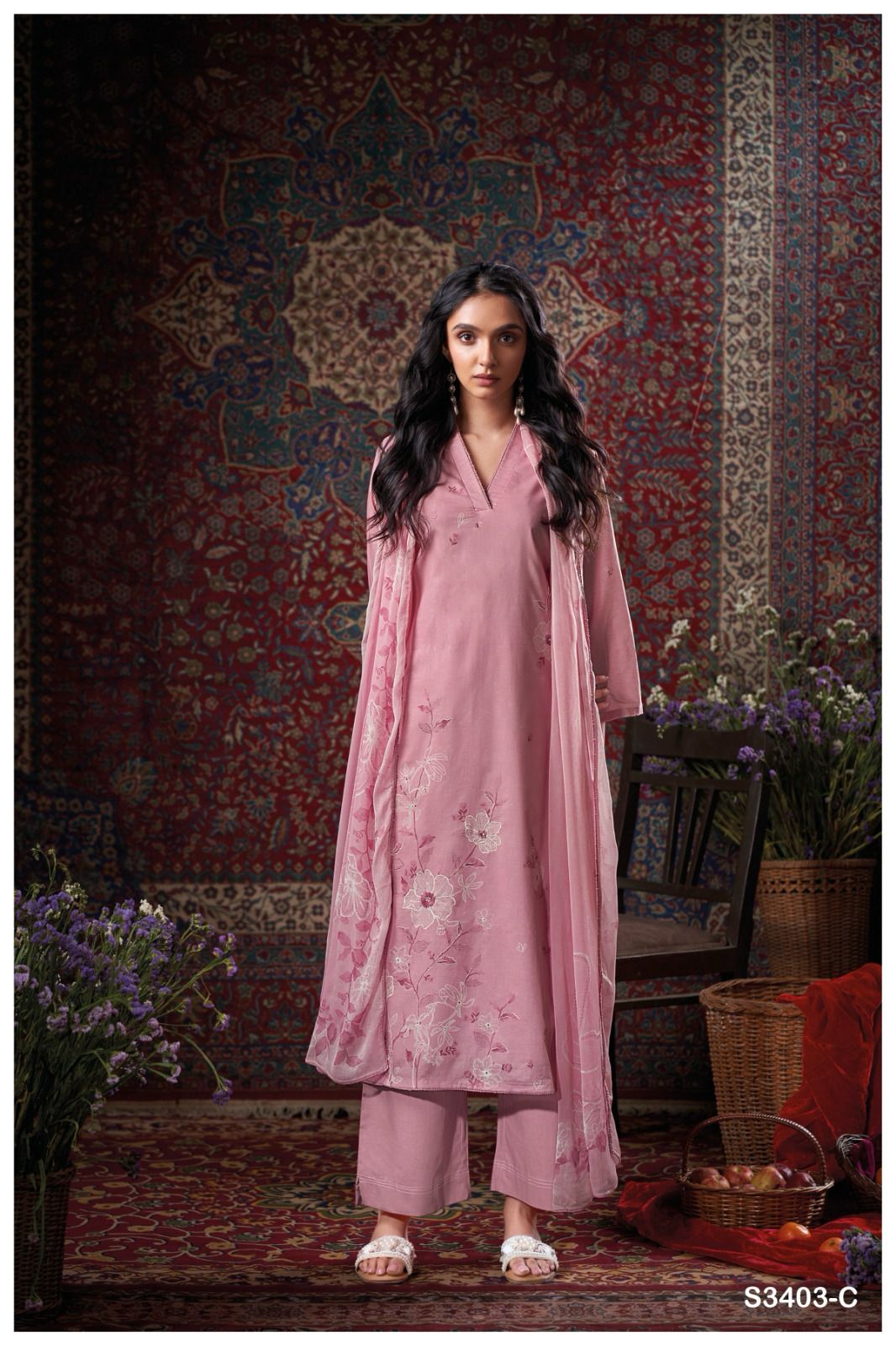 Eboni 3403 by Ganga Cotton Printed Embroidery Salwar Suit Surat Wholesale Market