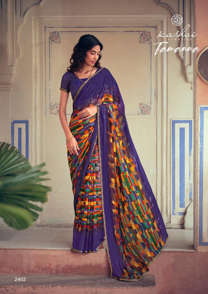 Kashvi Tamanna Silk Latest Fancy Designer Casual Wear Printed Weightless With Border Saree Collection

