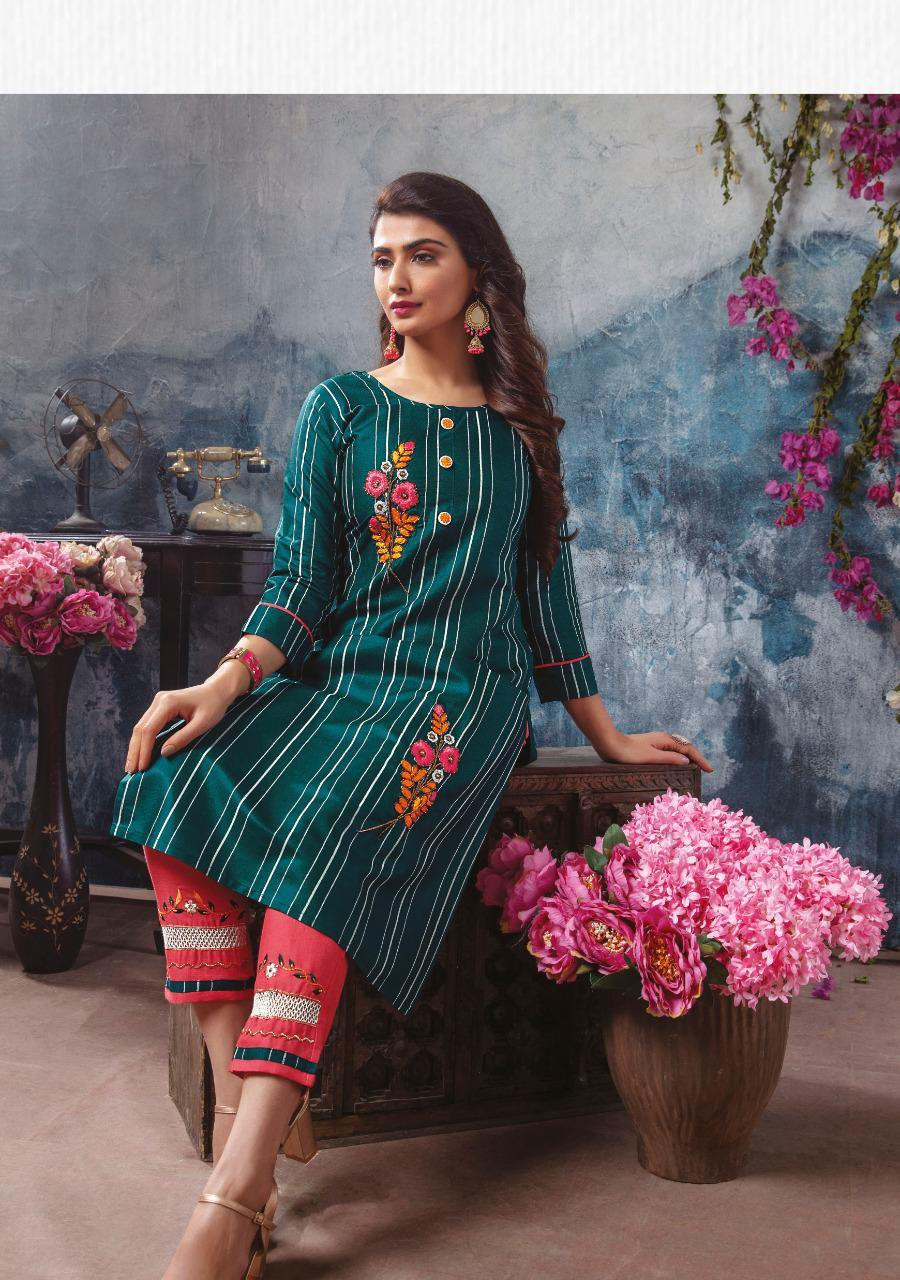 Mayree Floret 4 latest Fancy Designer Rayon Ethnic Wear Printed And Embroidery Worked Kurti With Bottom Collection
