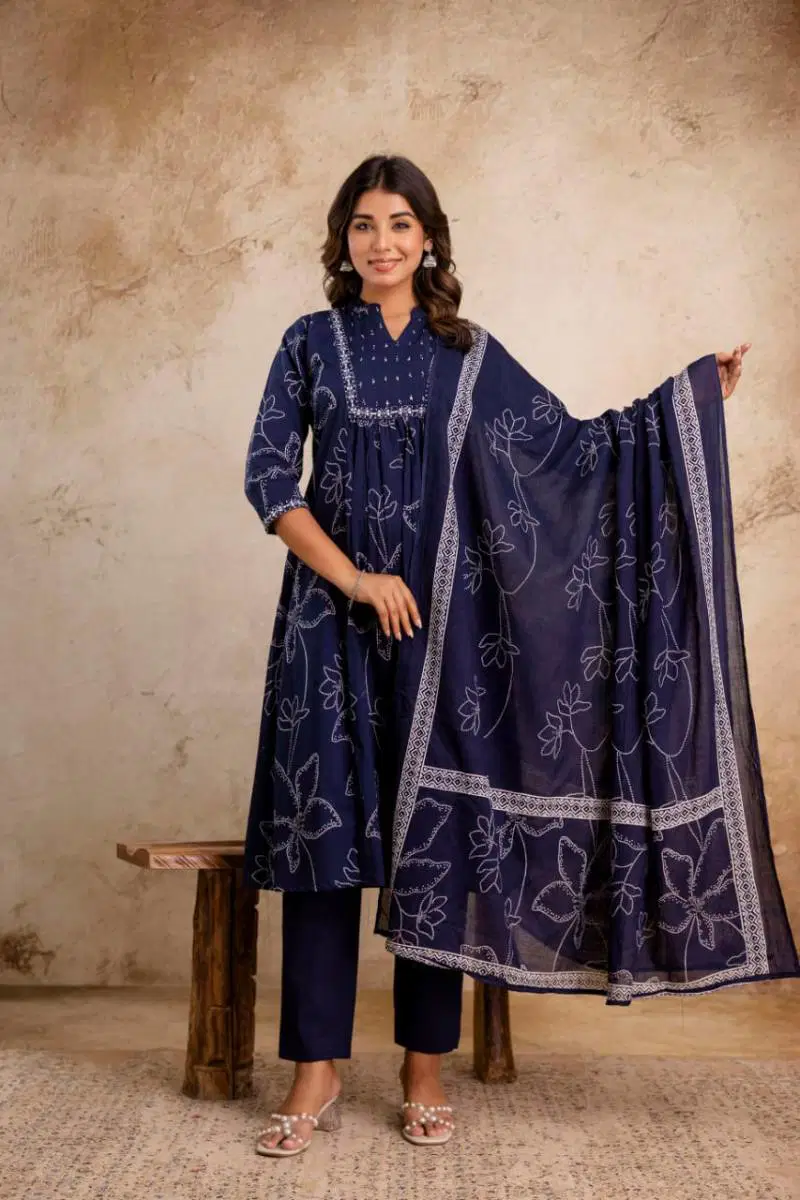Naisha K 32 Cotton Embroidered Kurti Bottom With Dupatta Bulk Orders In India