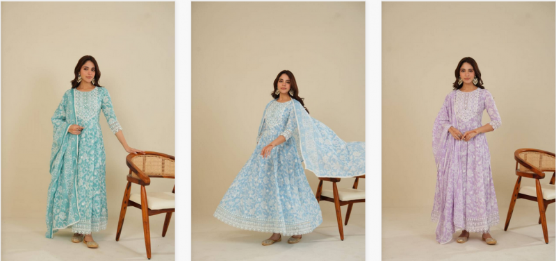 Tanyaa P 123 Cotton With Lakhnavi Work Kurti Bottom With Dupatta Bulk Orders In India