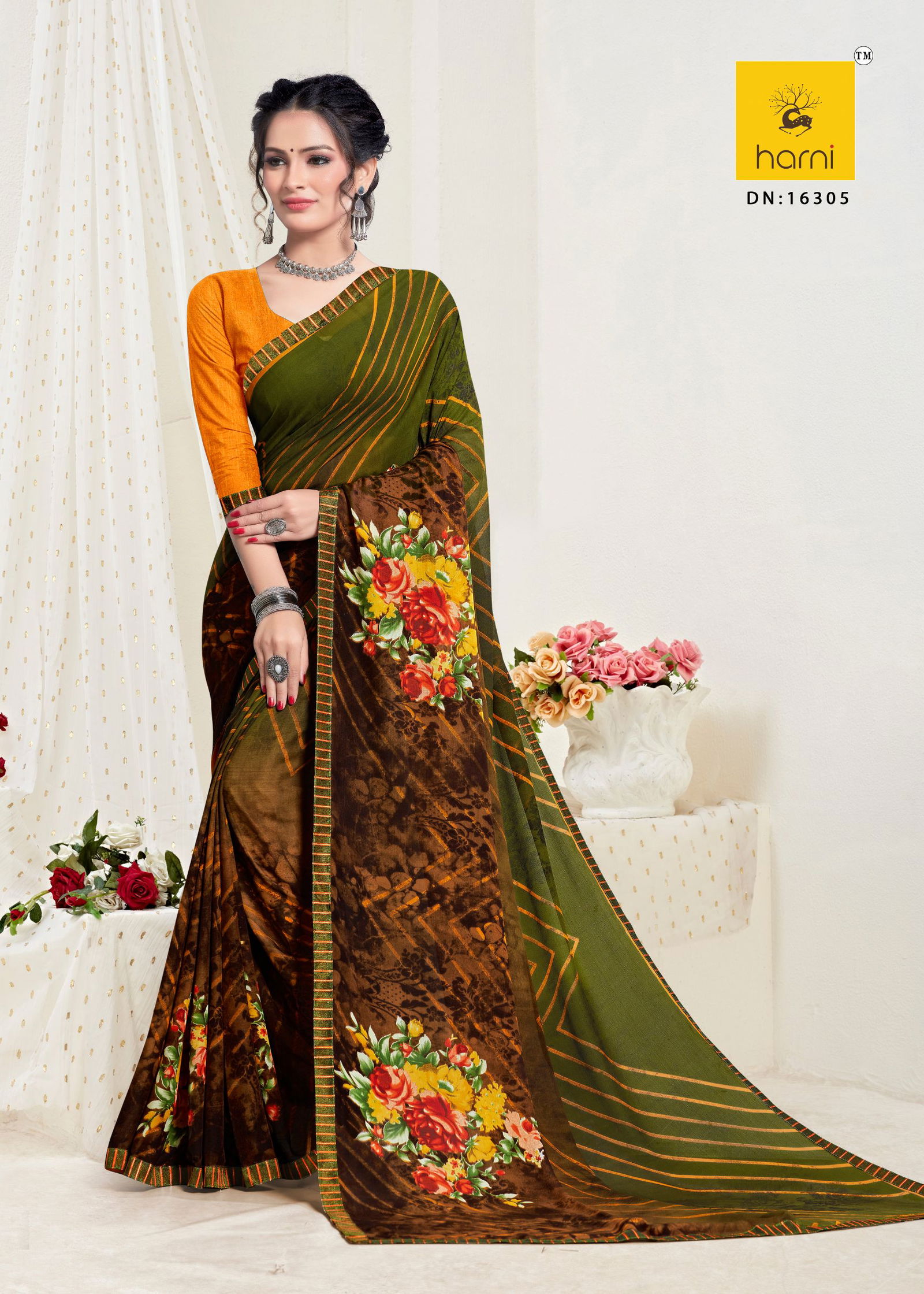 Harni Kashi Latest fancy Casual Regular Wear Printed Georgette Sarees Collection