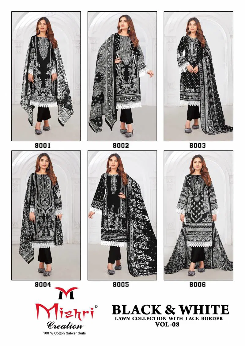 Black And White Vol 8 By Mishri Lawn Cotton Printed Dress Material Bulk Orders In India