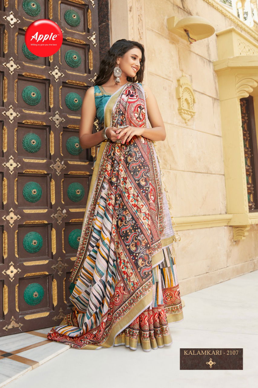 Apple Kalamkari 21 Latest Fancy Designer Casual Wear Soft Cotton Digital Printed Saree Collection
