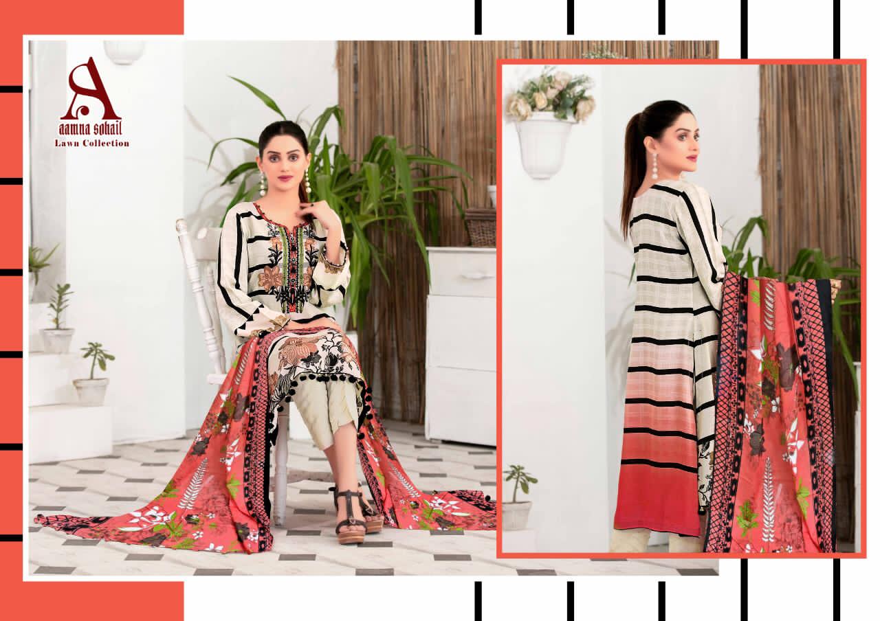 Aamna Sohail Latest Fancy Designer Casual Regular Wear Lawn Collection Printed Karachi Dress Materials Collection
