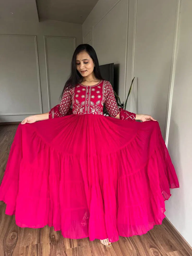 Sn 2391 92 Beautiful Faux Georgette Gown With Dupatta  Wholesale Clothing Distributors In India