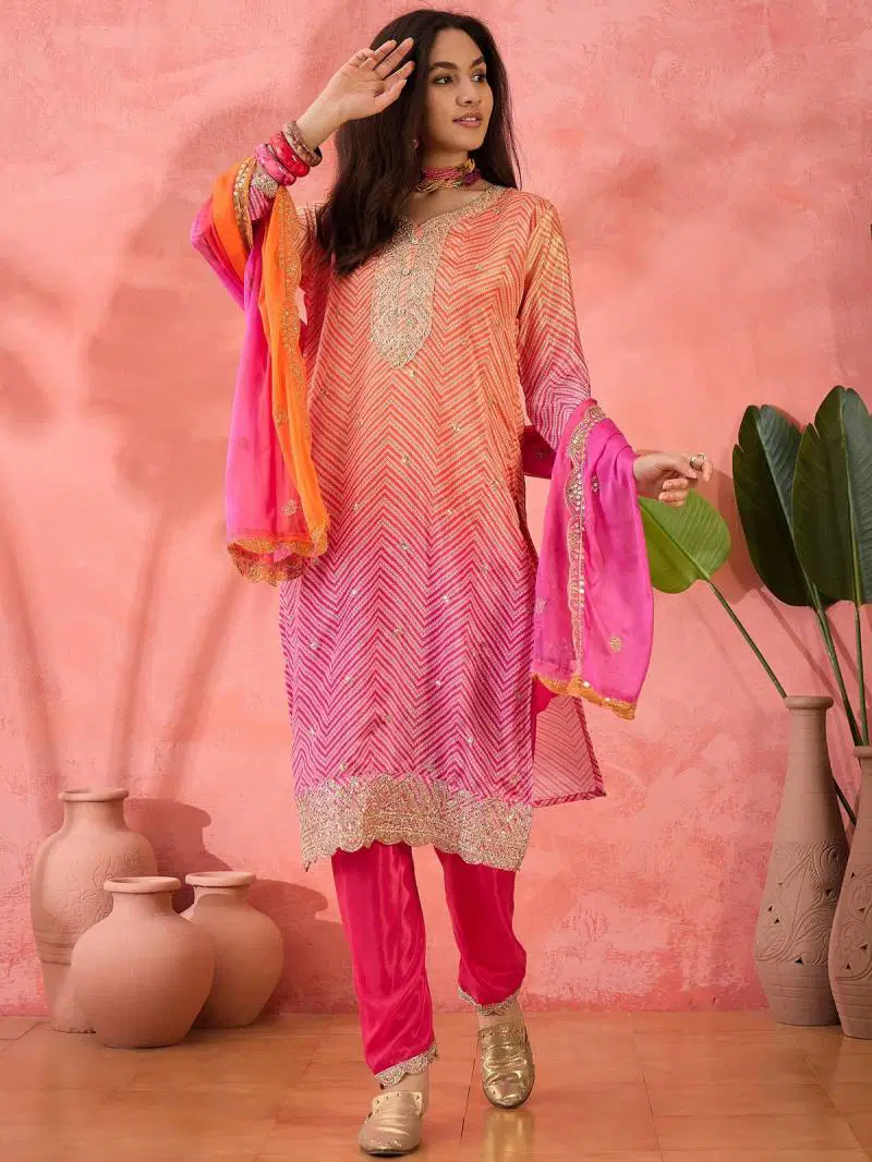 Color Set 8504 Chinon Silk Stylish Kurti Bottom With Dupatta Suppliers In India