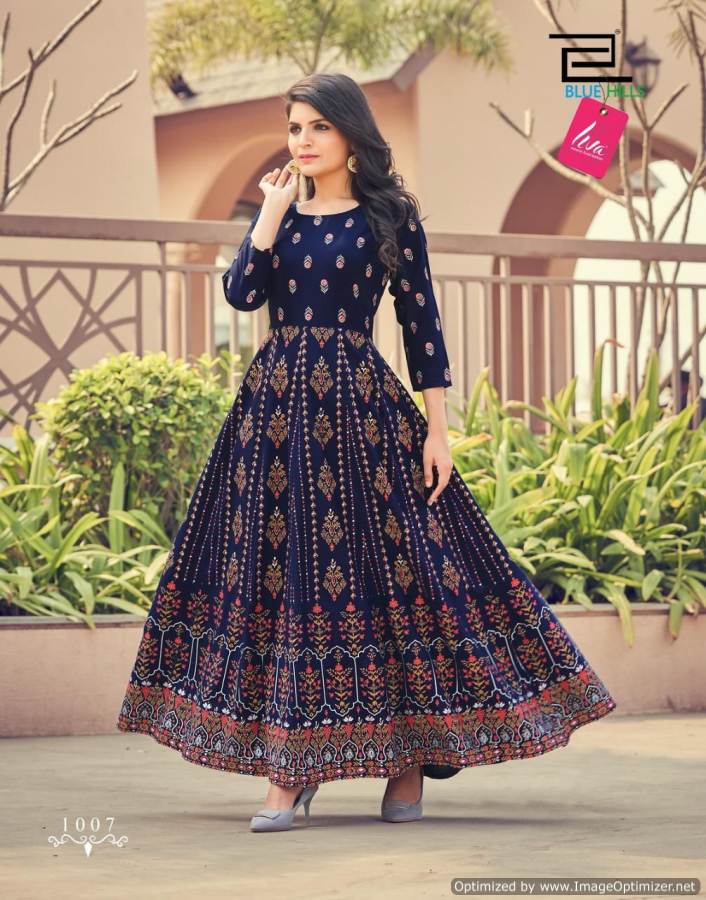 Blue Hills Festival Night 1 Fancy Ethnic Wear Anarkali Rayon Long Kurti Collection