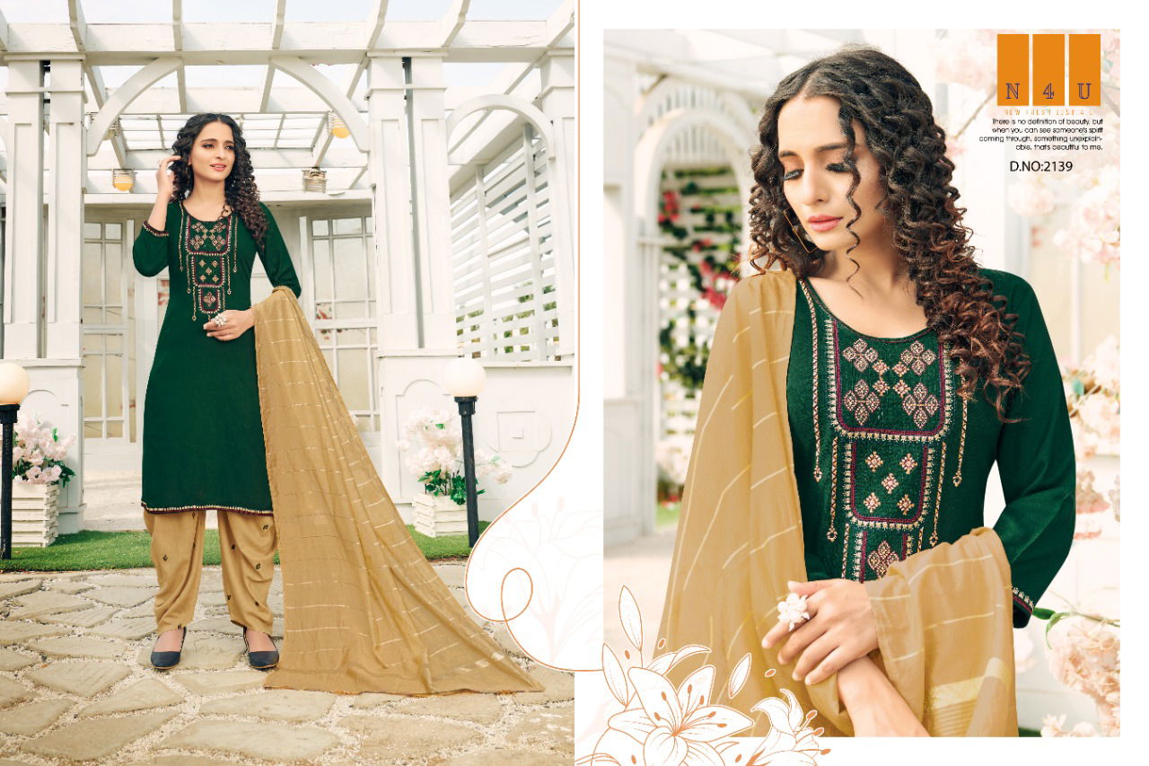 Tunic House N4u Patiyala Ethnic Wear Rayon Slub With Heavy Embroidery Ready Made Collection
