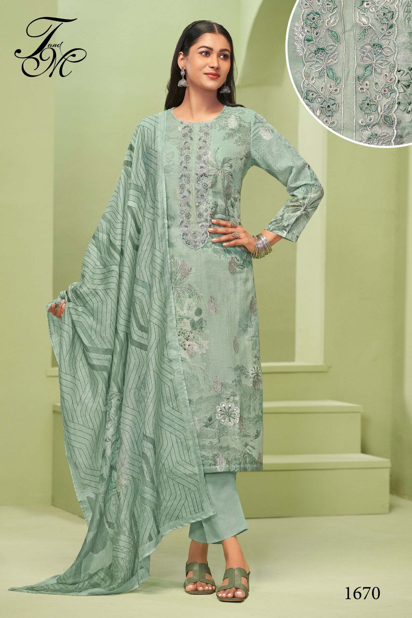 Tripti By T&M Fancy Linen Embroidery Dress Material Surat Wholesale Market