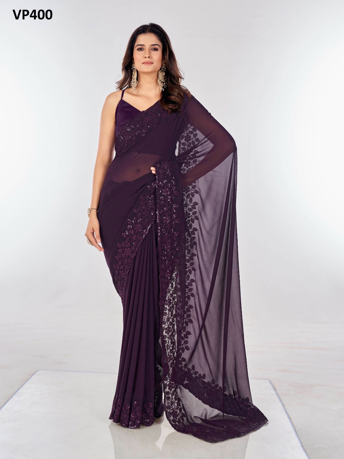 Villa By Fashion Berry Georgette Party Wear Saree Exporters In India