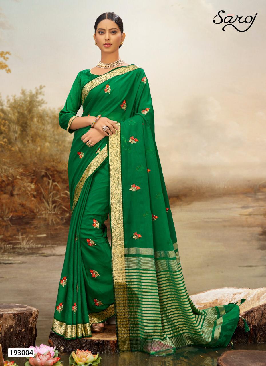  Saroj  Noreen Latest Fancy Multi colore work and chit pallu and border Designer Soft Chiffon Saree Collection