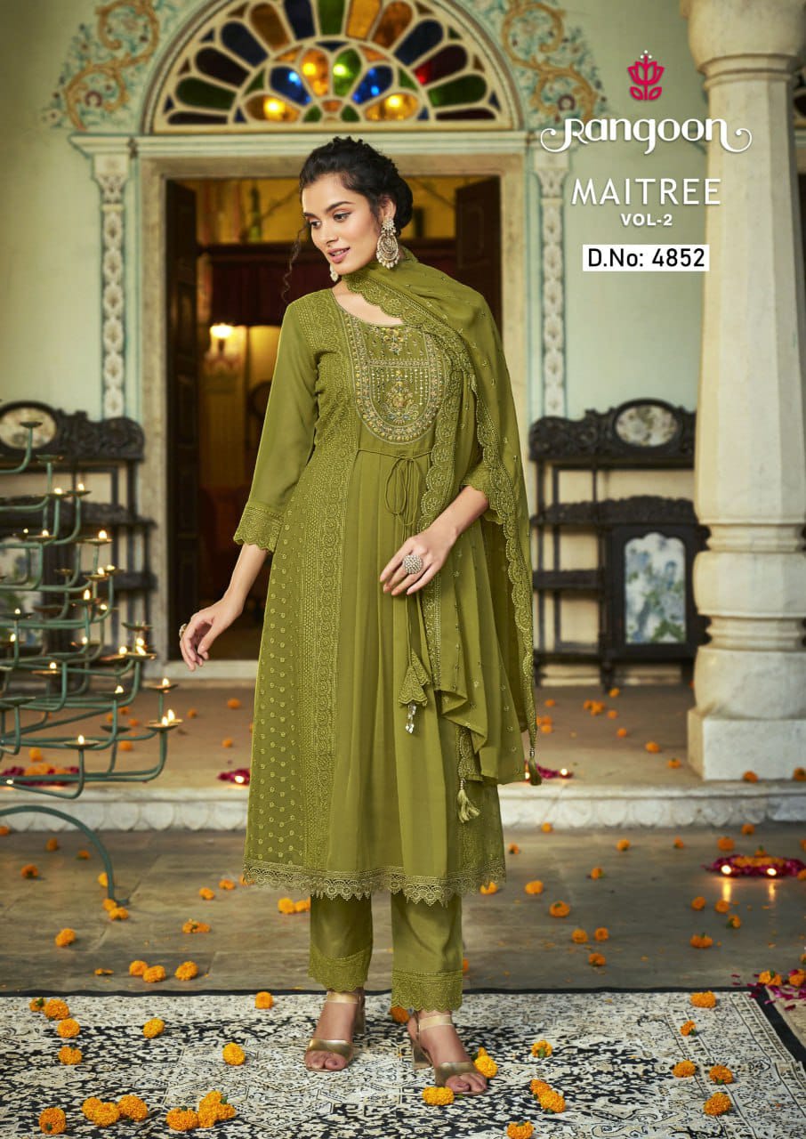 Maitree Vol 2 By Rangoon Georgette Kurti With Bottom Dupatta
