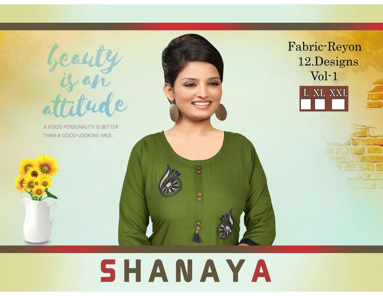 Trendy Shanaya Latest Designer Daily Wear Rayon Embroidery Work Kurtis Collection
