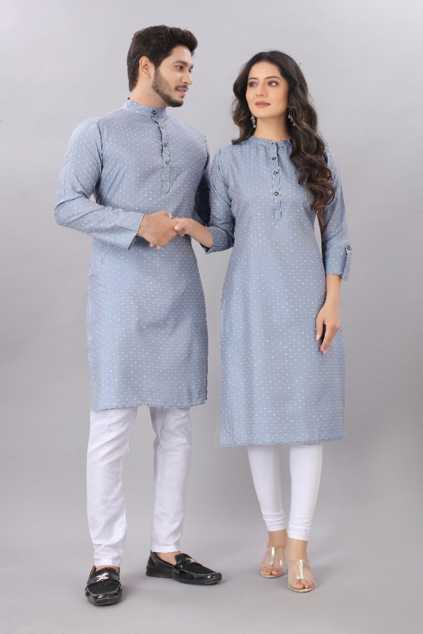 Sabella Latest Fancy Designer fancy Party Wear Couple Kurta Cotton Jacquard Couple Kurta Collection
