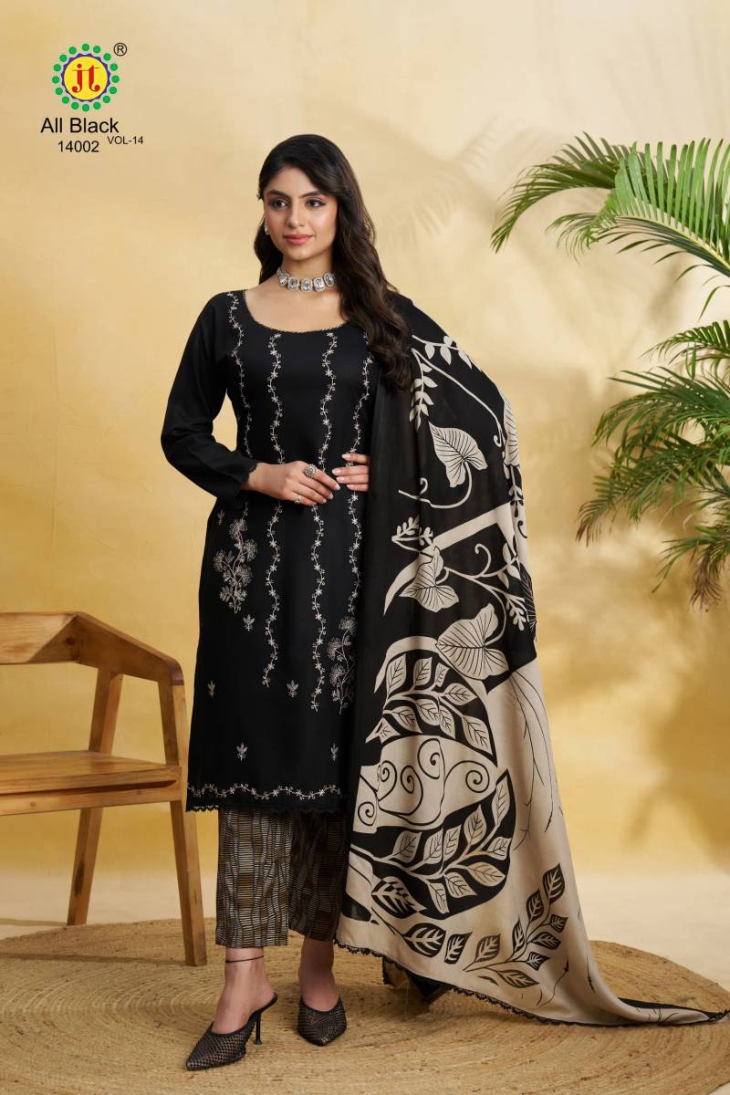 All Black Vol 14 By Jt Rayon Embroidered Dress Material Wholesale Market In Surat With Price