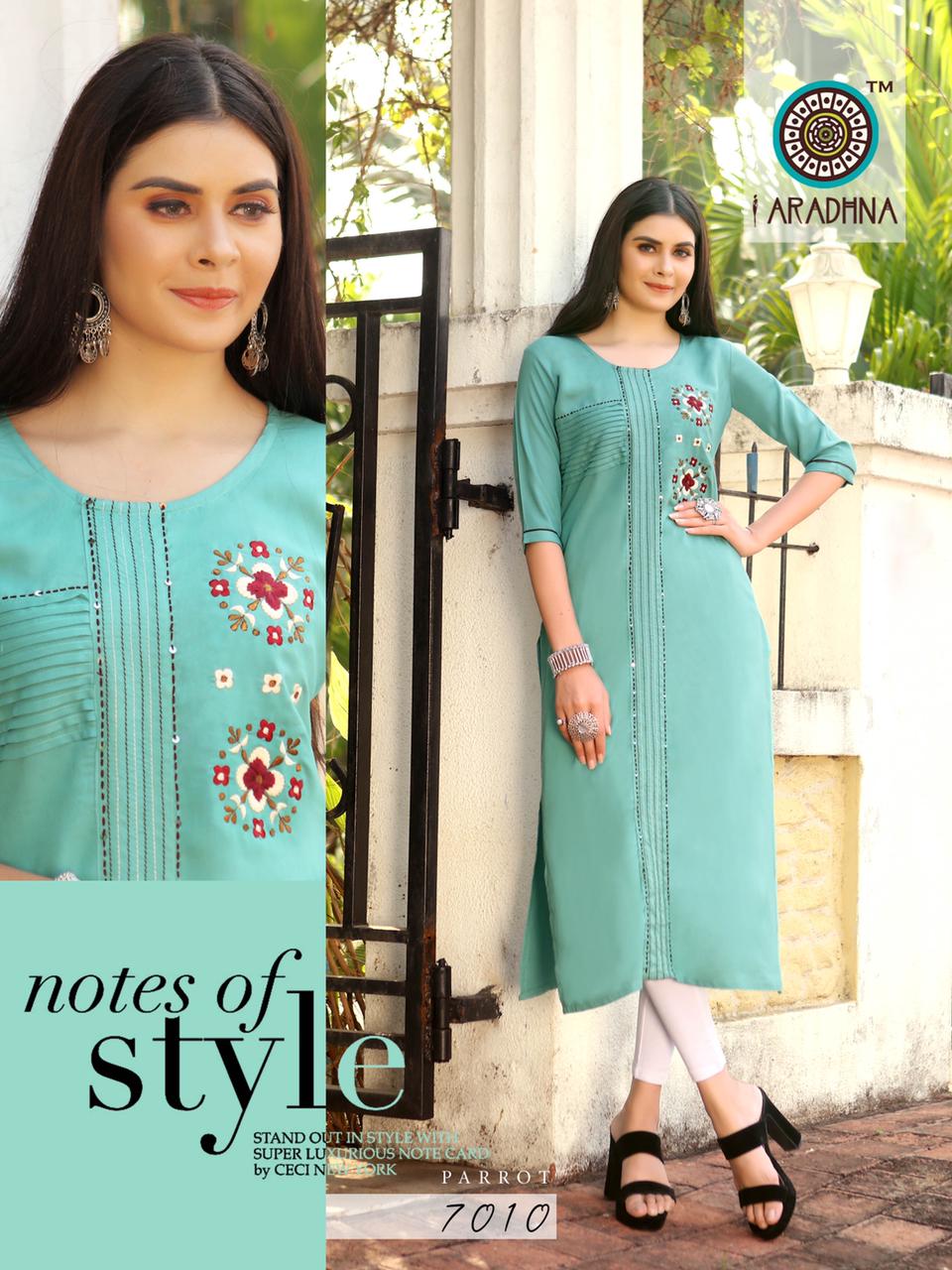 Aradhna Parrot 7 Latest Designer Fancy Party Wear Embroidery And Manual  Work Kurti Collection
