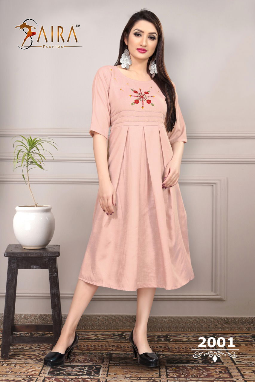 SAIRA SUNEHRI VOL-2 Fancy Casual Wear Round Style Heavy Ruby Slub Cotton With Nack Value Addition Work Kurti Collection