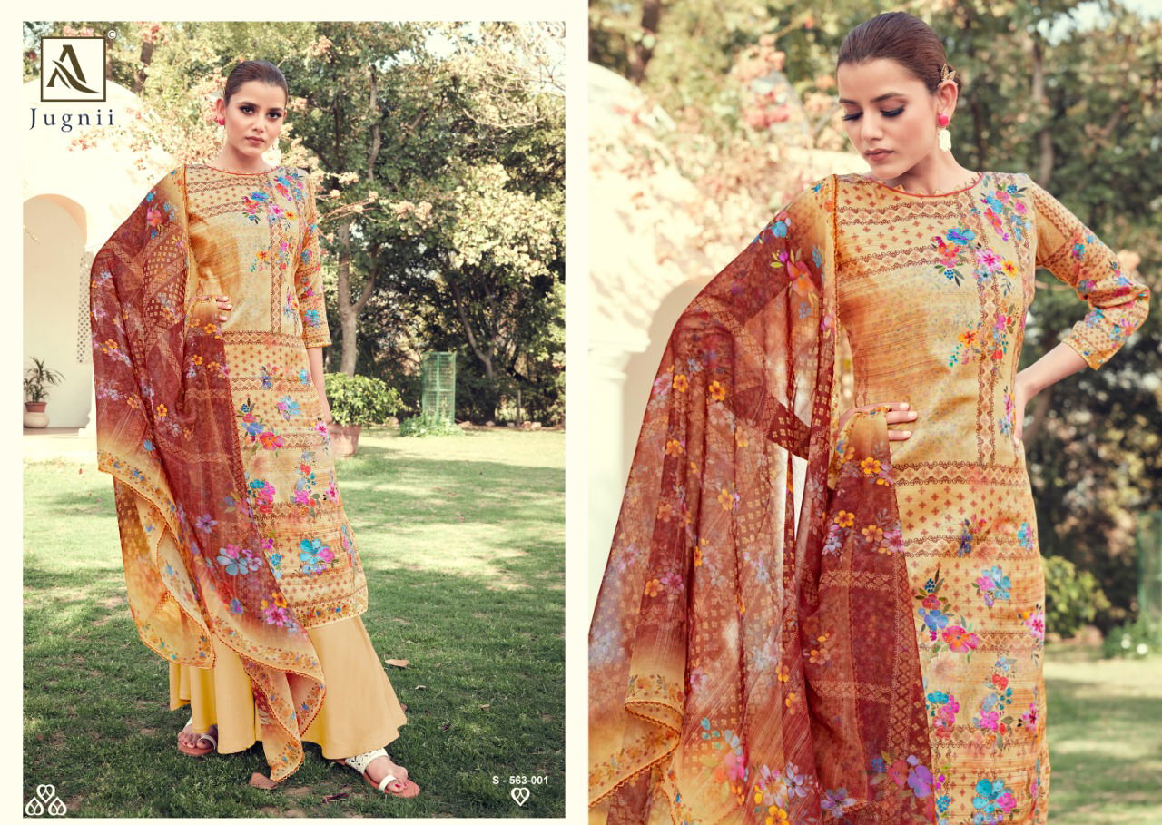 Alok Jugnii 2 Fancy Designer regular casual wear Pure Jam Digital Print With Swarovski Diamond Work Heavy Dress Material Collection

