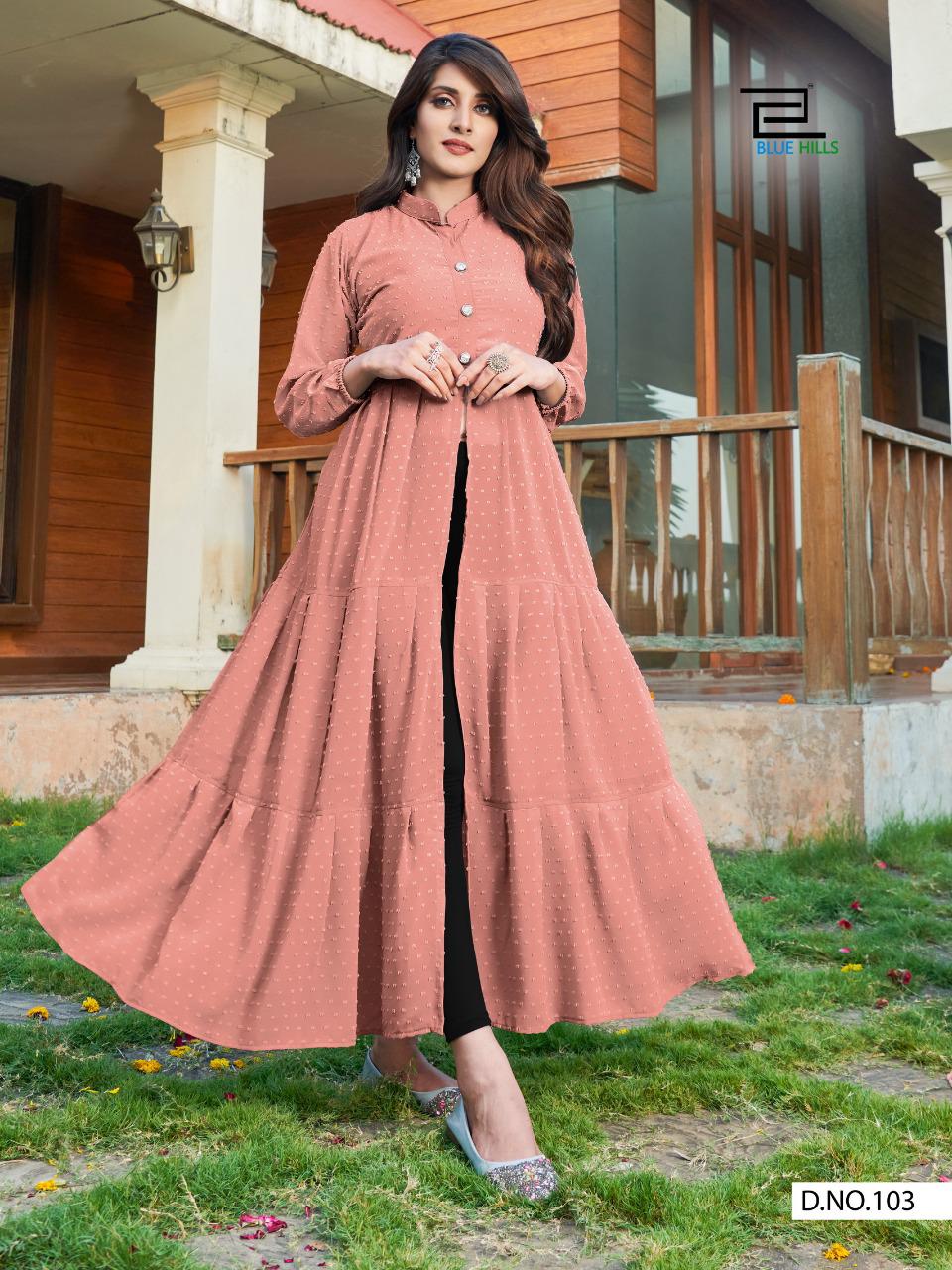 Blue Hills Amayra Georgette Long Printed Ethnic Wear Kurti Collection
