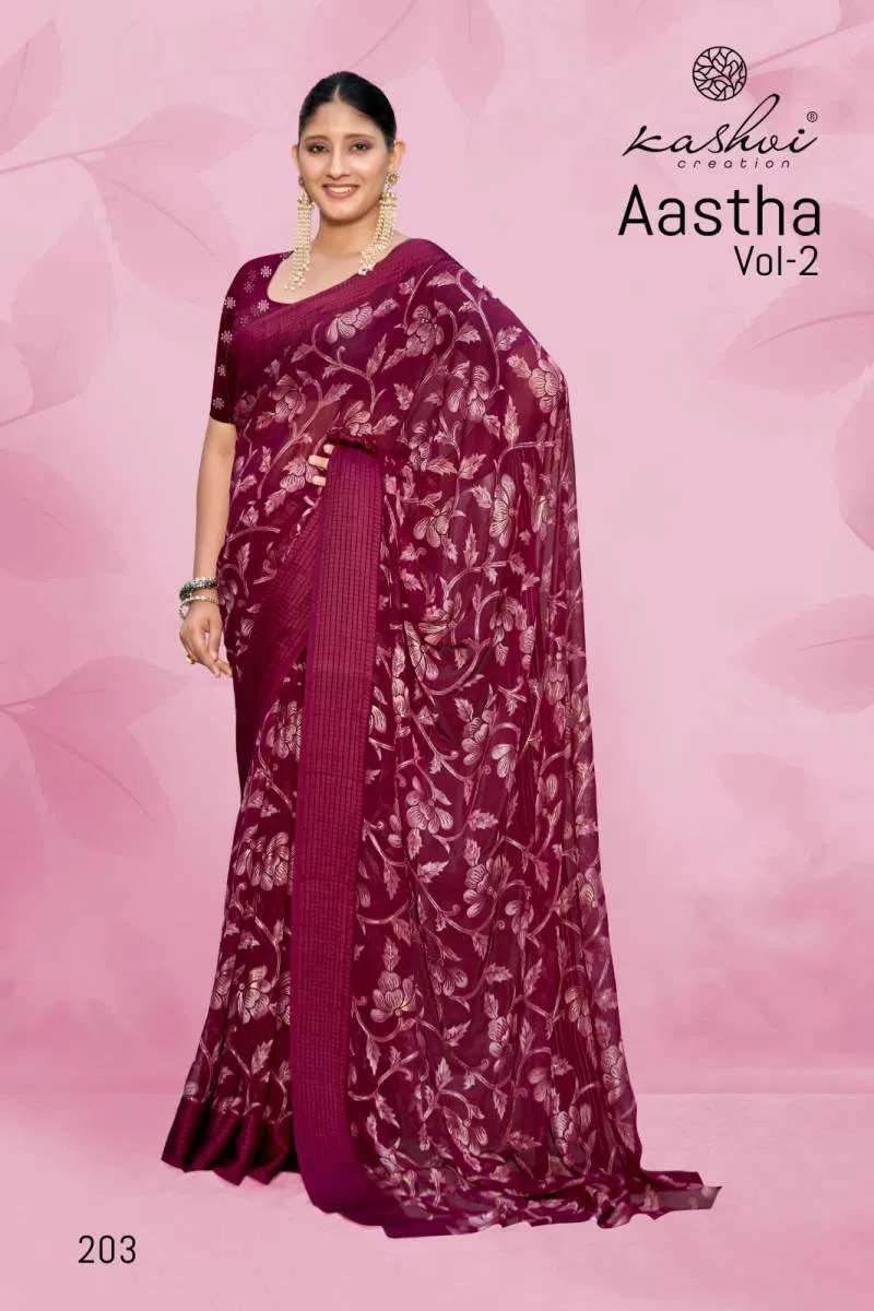 Aastha Vol 2 By Kashvi Georgette Jacquard Printed Saree Best Wholesale Shop In Surat