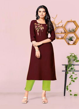 Sakhi 2 Rayon Latest Fancy Ethnic Wear Rayon Work Designer Kurtis Collection