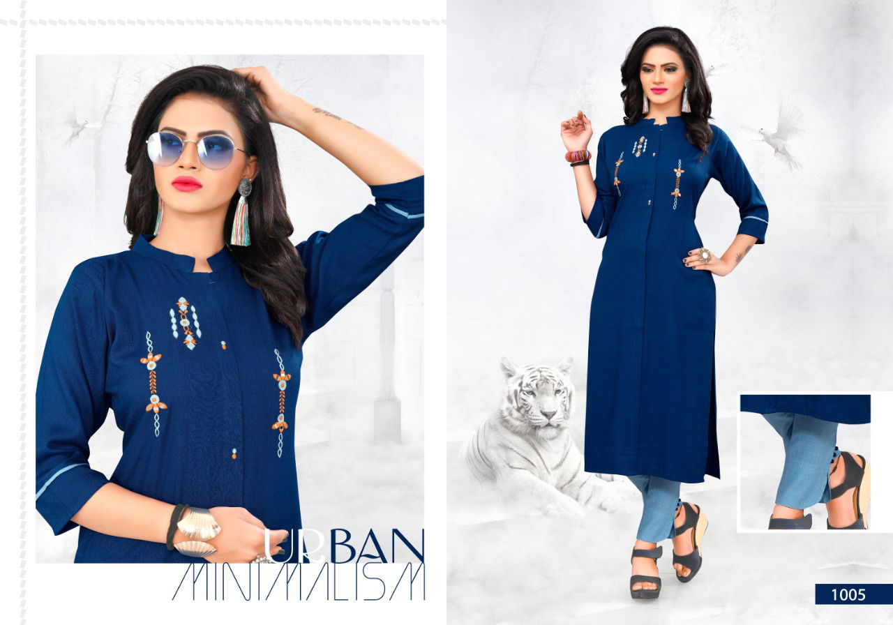 Heer Latest Ethnic Wear Heavy super Slub rayon mirror embroidery work  Kurti With potli detailing Bottom Collection