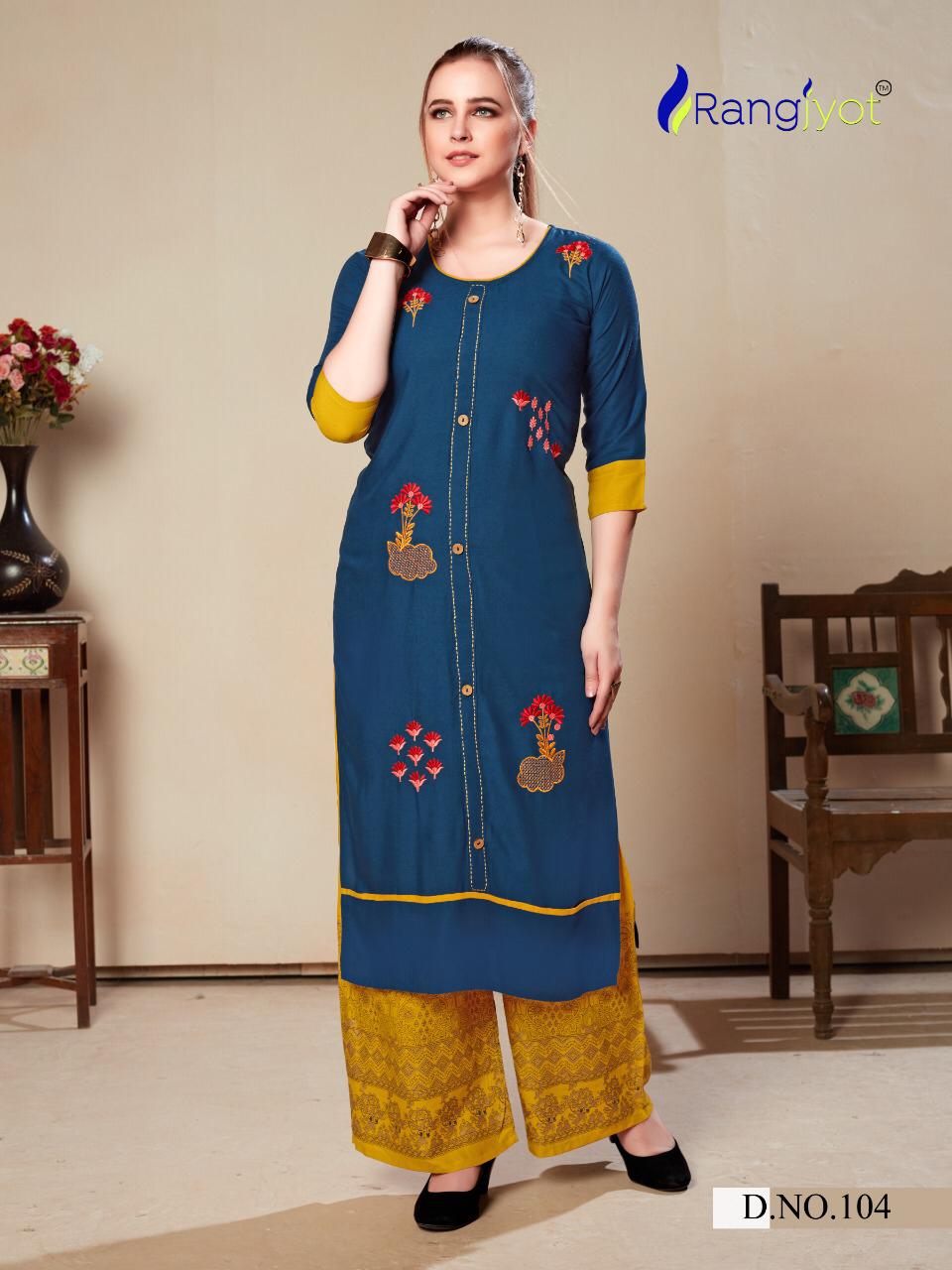 RANGJYOT MORIE VOL-1 Latest fancy Ethnic Wear Heavy rayon With embroidery work Kurtis Collection