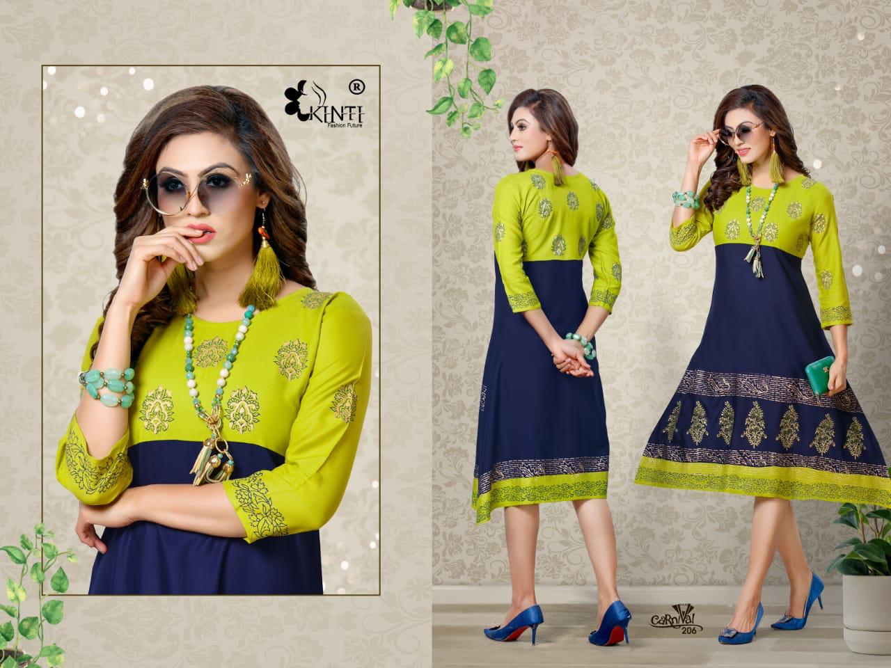 Kinti Carnival 2 Fancy Flair Block Regular Wear Anarkali Printed Kurtis Collection