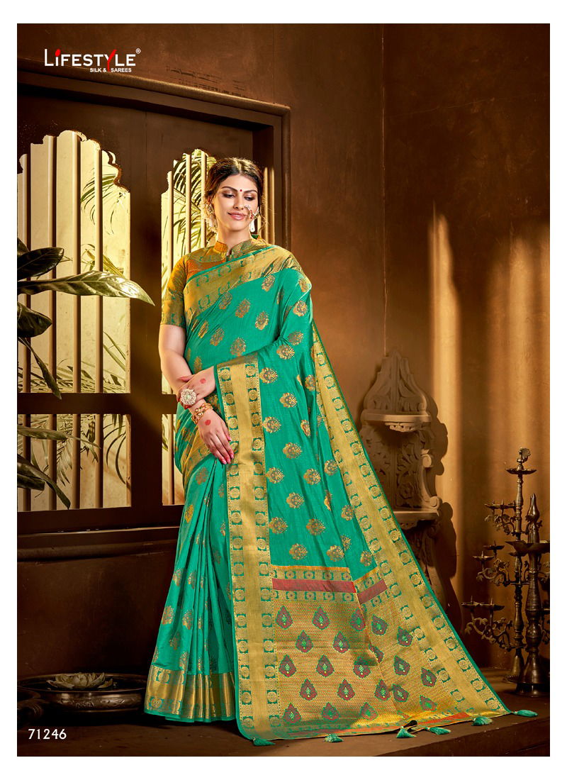 LIFESTYLE NIMAMTRAN Latest Fancy Heavy Festive Wear Designer Nyloned Silk Rich Pallu Buti Diamond Work Saree Collection 