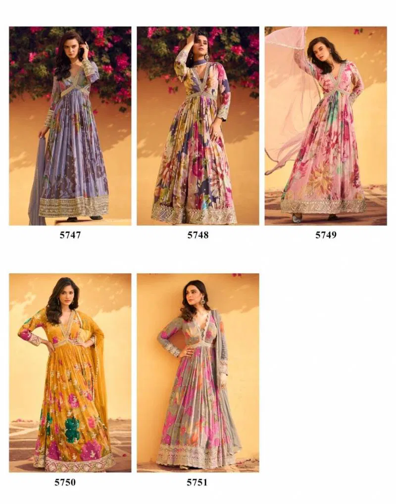 Super Duper Hit Rani 5747 To 5751 Chinon Embroidered Gown Suppliers In India