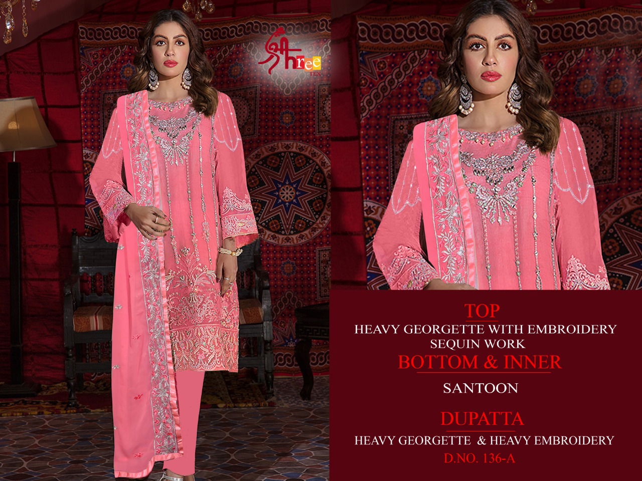 Shree Tex 136 Series Latest Fancy Designer Heavy Festive Wear Georgette With Embroidery Work Pakistani Salwar Suits Collection
