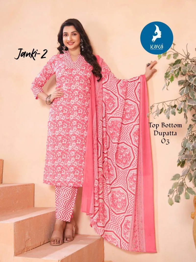 Janki 2 By Kaya Cotton Printed Kurti Pant With Dupatta Bulk Orders In India
